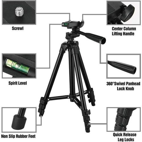 Portable Adjustable Aluminum High Quality Lightweight Camera Stand with Cell Phone Clip