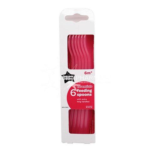 tommee tippee Essential Basics Feeding Spoons- 6 Pack Baby Toddler Spoon - Red