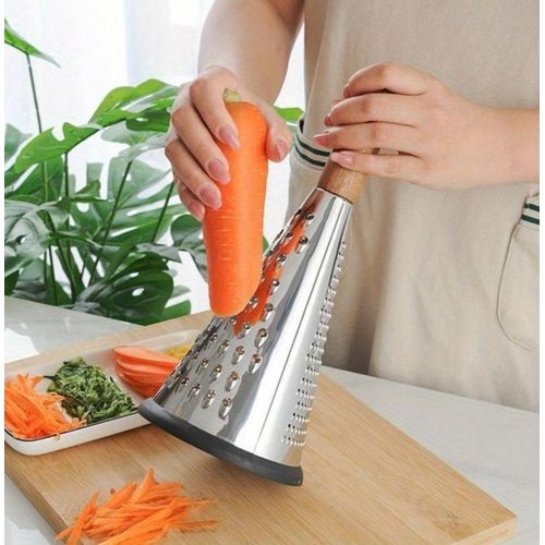 Round Grater with a Wooden Handle _ Silver