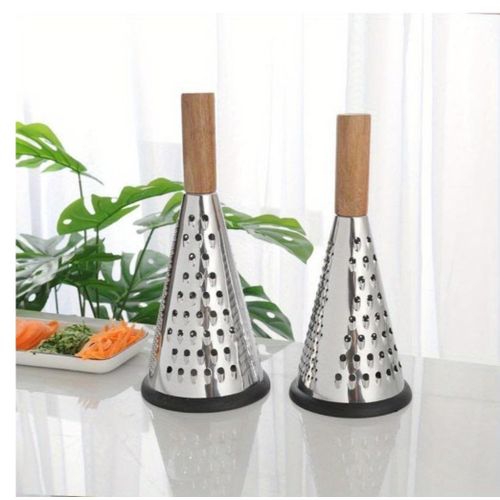 Round Grater with a Wooden Handle _ Silver