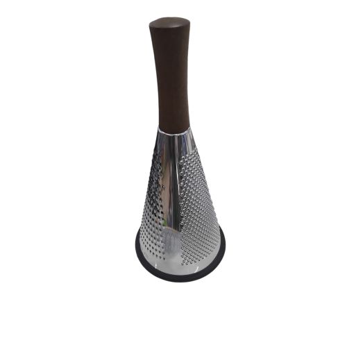 Round Grater with a Wooden Handle _ Silver