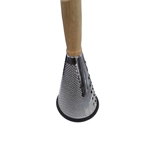 Round Grater with a Wooden Handle _ Silver
