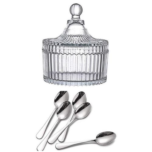A Set Of 6Pc Teaspoons and Sugar Bowl- Clear