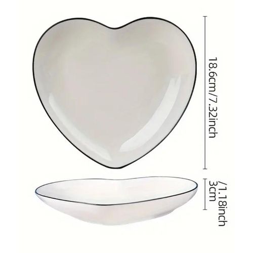 6ps of Heart(LOVE) Shaped Sauce and Salad Bowls with a Black Line Design- Cream  White