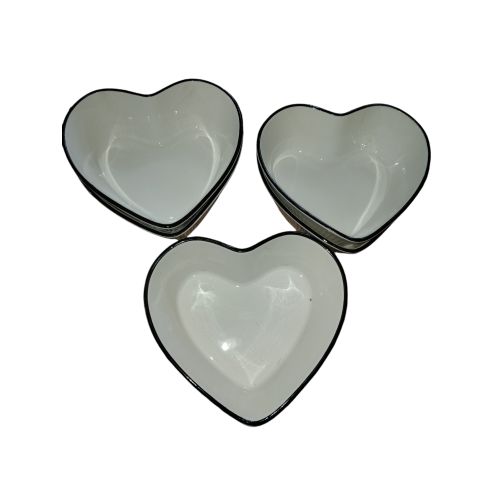 6ps of Heart(LOVE) Shaped Sauce and Salad Bowls with a Black Line Design- Cream  White