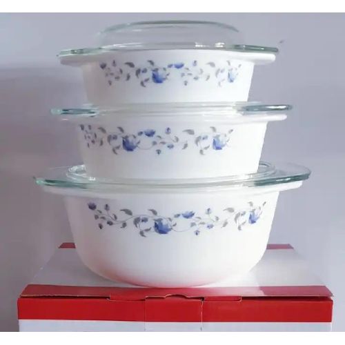 3 Pieces Of Serving Heat Resistant Flowered Glass Dishes With Clear Cover Microwave Safe And Dish Washer Safe Serving  Dishes Floral Design May Vary