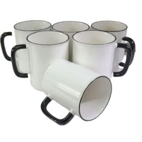 Set of 6 Pieces Black Handle Coffee/Tea Cups/ Mugs- White Black