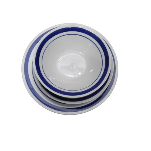Set of 18pcs Blue Line Design Ceramic Plates Bowels and Side Plates