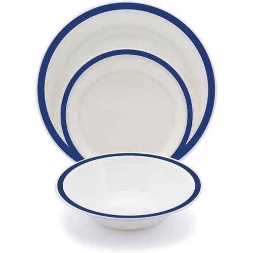 Set of 18pcs Blue Line Design Ceramic Plates Bowels and Side Plates