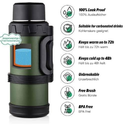 4 L Large Thermos Bottle Stainless Steel Double Walls Vacuum Insulated Tea Flask Great for Outdoors,Sports,Camping,Travel -Multicolor.