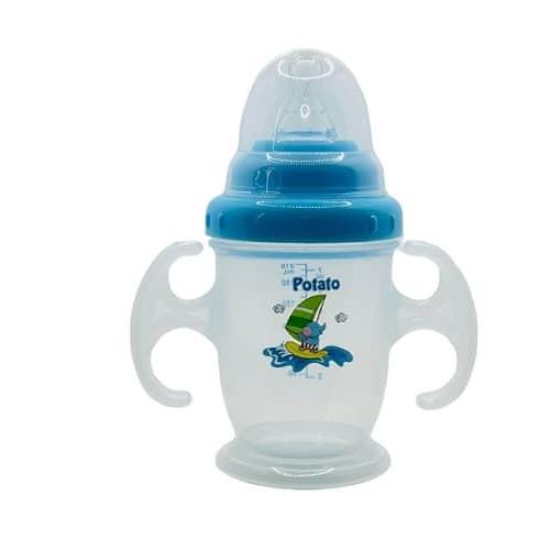 Potato 210ML Baby Mini Feeding Training Suction Cup Or Sippy Cup Water Drinking Bottle- Multicolor