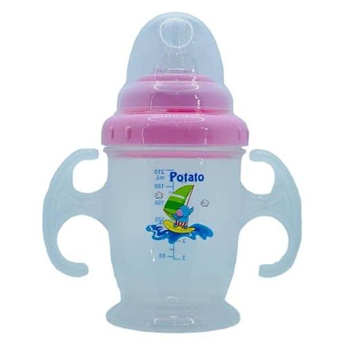 Potato 210ML Baby Mini Feeding Training Suction Cup Or Sippy Cup Water Drinking Bottle- Multicolor