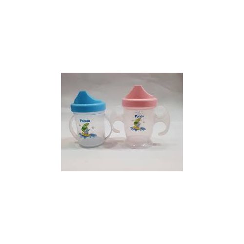 Potato 210ML Baby Mini Feeding Training Suction Cup Or Sippy Cup Water Drinking Bottle- Multicolor