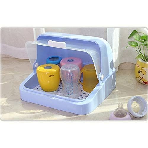 Baby Bottle Drying Rack Storage Box & Anti-dust Cover/ Blue.