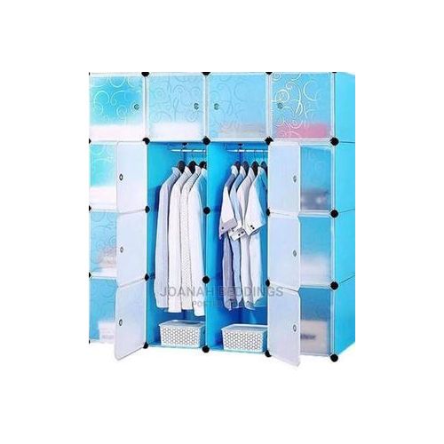 4 Column Elegant Plastic Wardrobe With Shoe Storage Not Assembled - Blue