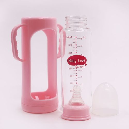 280ml Milk Glass Baby feeding Bottle - Pink