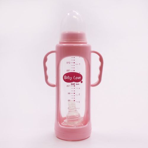 280ml Milk Glass Baby feeding Bottle - Pink