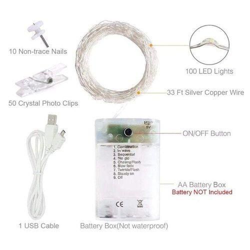 10M 100 Lamp Beads 8 Modes Warm White Fairy String Light