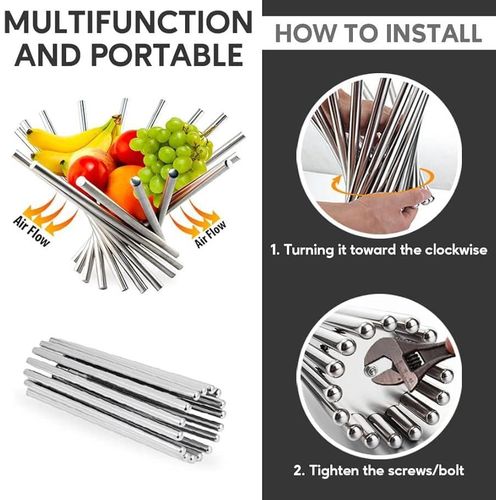 Creativity Stainless Steel Fruit Basket Foldable Rotation Fruit Stand Bowl Fruit Stand For Fruits Vegetables Or Bread Silver