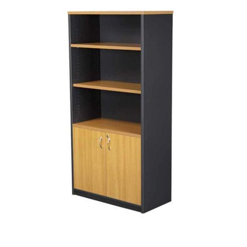 Wooden Office Bookshelf 2 Doors- Black And Cherry