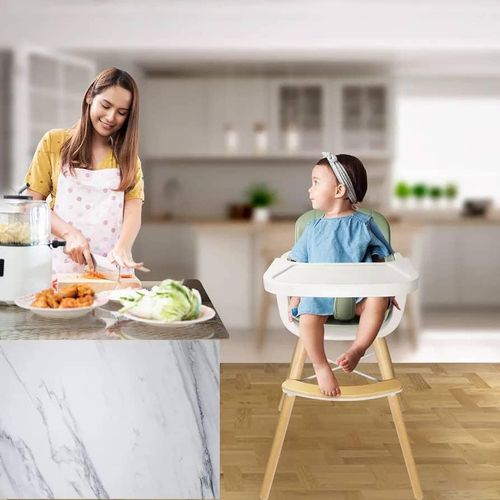 Baby High Chair, Perfect 3 in 1 Convertible Wooden High Chair with Cushion, Removable Tray, and Adjustable Legs for Baby & Toddler
