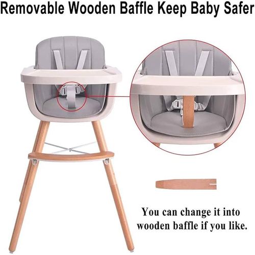 Baby High Chair, Perfect 3 in 1 Convertible Wooden High Chair with Cushion, Removable Tray, and Adjustable Legs for Baby & Toddler