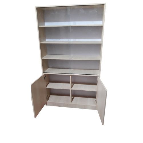 Office Bookshelf Doors With Glasses- Off White