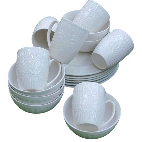 18pcs Set Of 6 Dinner Plates 6 Bowels And 6 Cups _White