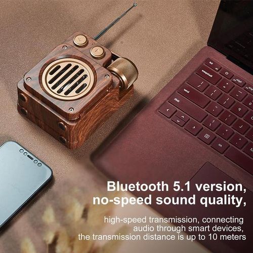 As20 Retro Bluetooth-Compatible Speaker Outdoor Portable Wireless Strong Bass Fm Radio Built-In Microphone Sound Box Subwoofer