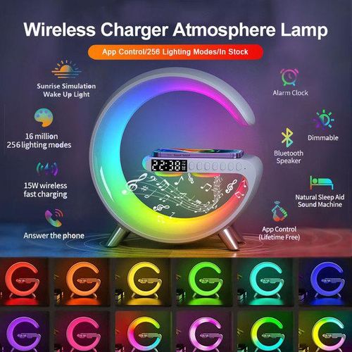 Multifunctional Wireless Charger Alarm Clock Speaker App Rgb Light Fast Charging Station For Iphone 11 12 13 14 Samsung