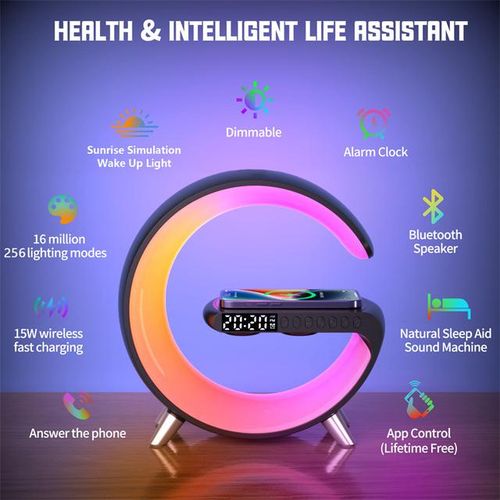 Multifunctional Wireless Charger Alarm Clock Speaker App Rgb Light Fast Charging Station For Iphone 11 12 13 14 Samsung