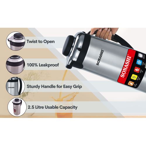 Sonashi Stainless Steel Non-Breakable 2.5 Liters Vacuum Flask-Silver