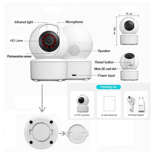 1080P HD Security Camera 3MP WiFi Camera Pan/Tilt Camera with 355°Motion Tracking IR Night Vision 2-Way Audio-au My