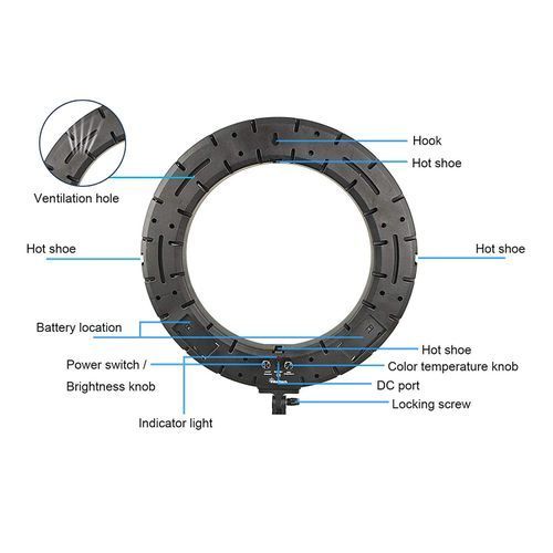 18 inch Ring Light Outer Dimmable LED With A Bag And Remote - Black
