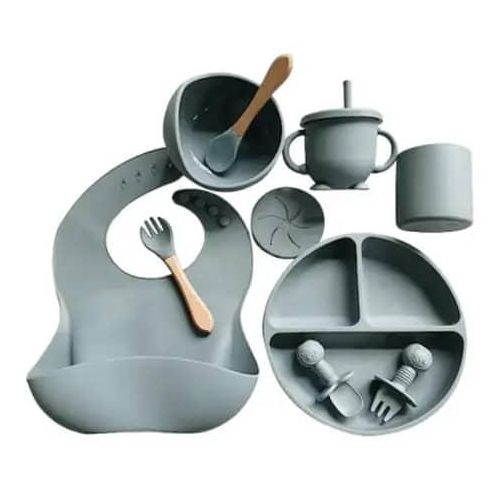 Silicone Baby Feeding Set- Grey