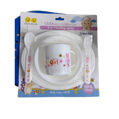 6pc Set Baby Feeding Plate Bowl Cup Plate Fork Spoon-Cream
