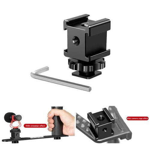 Multi-Functional Triple Head Hot Shoe Base Portable On-Camera Mount Adapter Extend Port Microphone/monitor/led Extension Bar