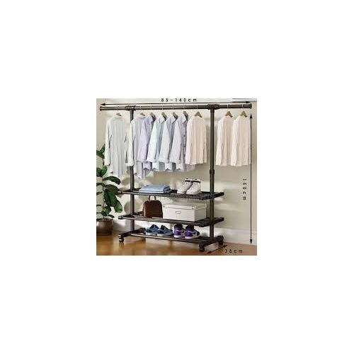 Stainless Steel Single pole hanger bedroom livingroom Fplding Racks Stretch Clothes Hat Hanger Stand Rack With Shoes Shelf