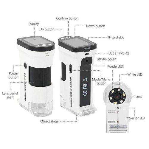 Handheld Digital Microscope Portable USB Microscope 12M Resolution 1080P FHD Support 64GB TF Card with 2.0-inch LCD Screen for Plant Insect Stone Observation Best Gift for Students Children Teenagers Adults