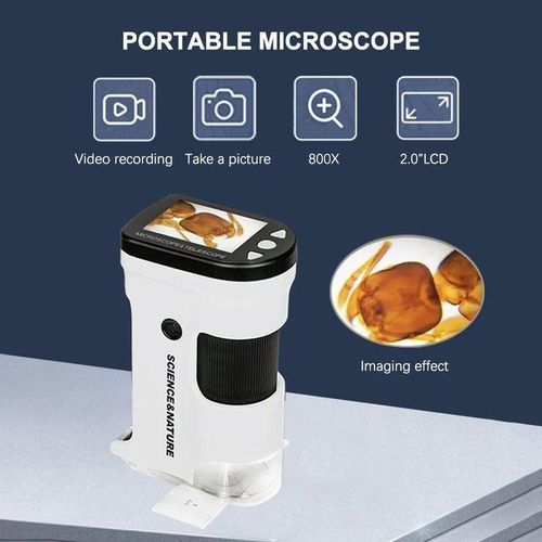 Handheld Digital Microscope Portable USB Microscope 12M Resolution 1080P FHD Support 64GB TF Card with 2.0-inch LCD Screen for Plant Insect Stone Observation Best Gift for Students Children Teenagers Adults