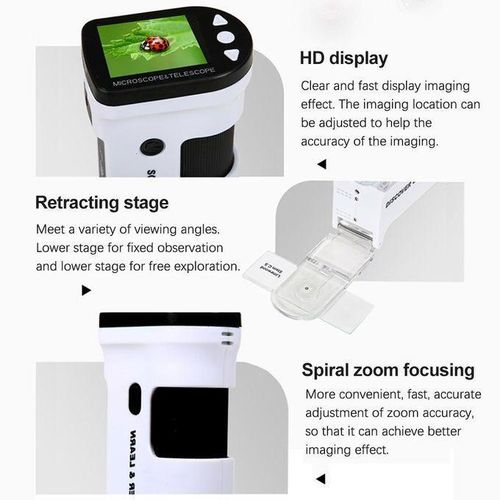 Handheld Digital Microscope Portable USB Microscope 12M Resolution 1080P FHD Support 64GB TF Card with 2.0-inch LCD Screen for Plant Insect Stone Observation Best Gift for Students Children Teenagers Adults