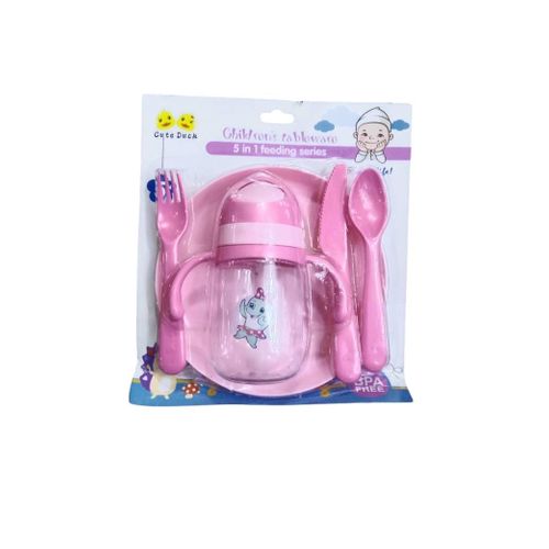 4Pc Baby Feeding Plate Bowl, Spoon Fork-Cream