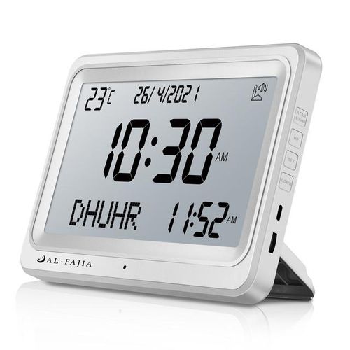 Azan Clock 8 Athan Sounds Al-Fajia Larger Lcd Screen Multi-Languages Hijir Gregorian Calendars Muslim Prayer Desk Alarm Clock