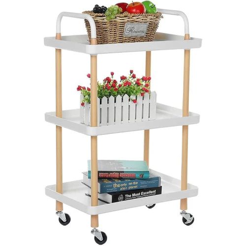 3-Tier Rolling Kitchen Storage Cart with Locking Wheels Serving Trolley Utility Cart for Home Kitchen Living Room Garden Corner Table Storage Rack Organizer Cart With Wheels For Home Office- Multicolor