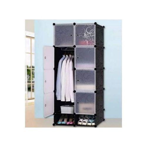 2 Column Elegant Plastic Wardrobe With Shoe Storage Not Assembled - Black