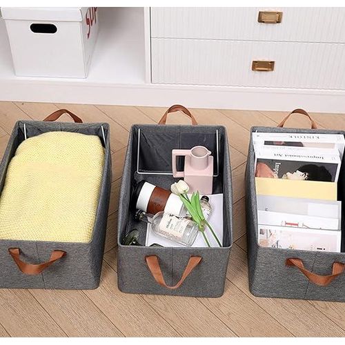 2 Pieces Basket for Storage with Metal Frame & Handle, Space Saver Wardrobe Bin Box Organizer
