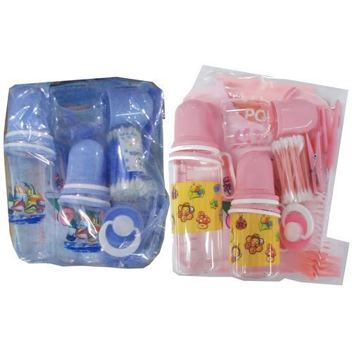 2 Sets Of Three Baby Bottles With Helpers - Pink, Blue
