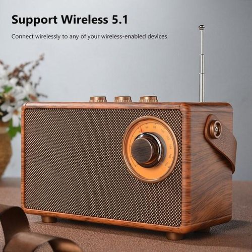 Retro Fm Radio Portable Wooden Bluetooth Radio Speaker Handsfree Mp3 Player Support Usb/tf Card/aux Play
