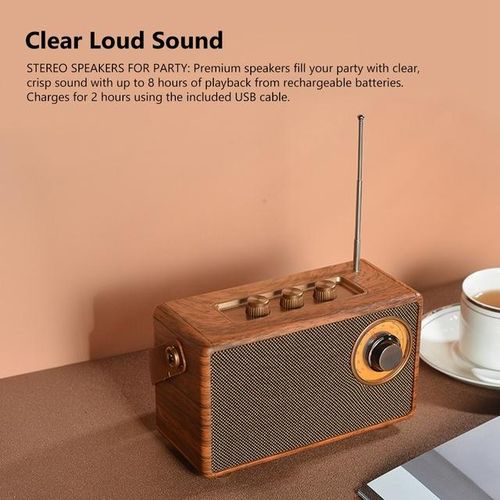 Retro Fm Radio Portable Wooden Bluetooth Radio Speaker Handsfree Mp3 Player Support Usb/tf Card/aux Play