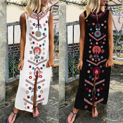 2020 European and American popular sleeveless midi skirt Amazon independent station hot selling casual fashion print dress black L